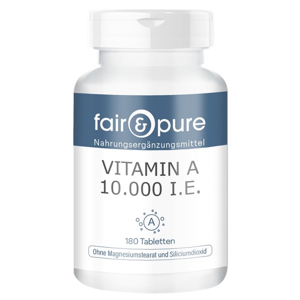 Vitamin A 10.000 I.E. - 180 Tabletten - FüR Haut, Augen - Vegan - Fair & Pure-image