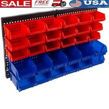 Wall Mounted Garage Storage Bins 30 Compartment Tool Organizer Pegboard System