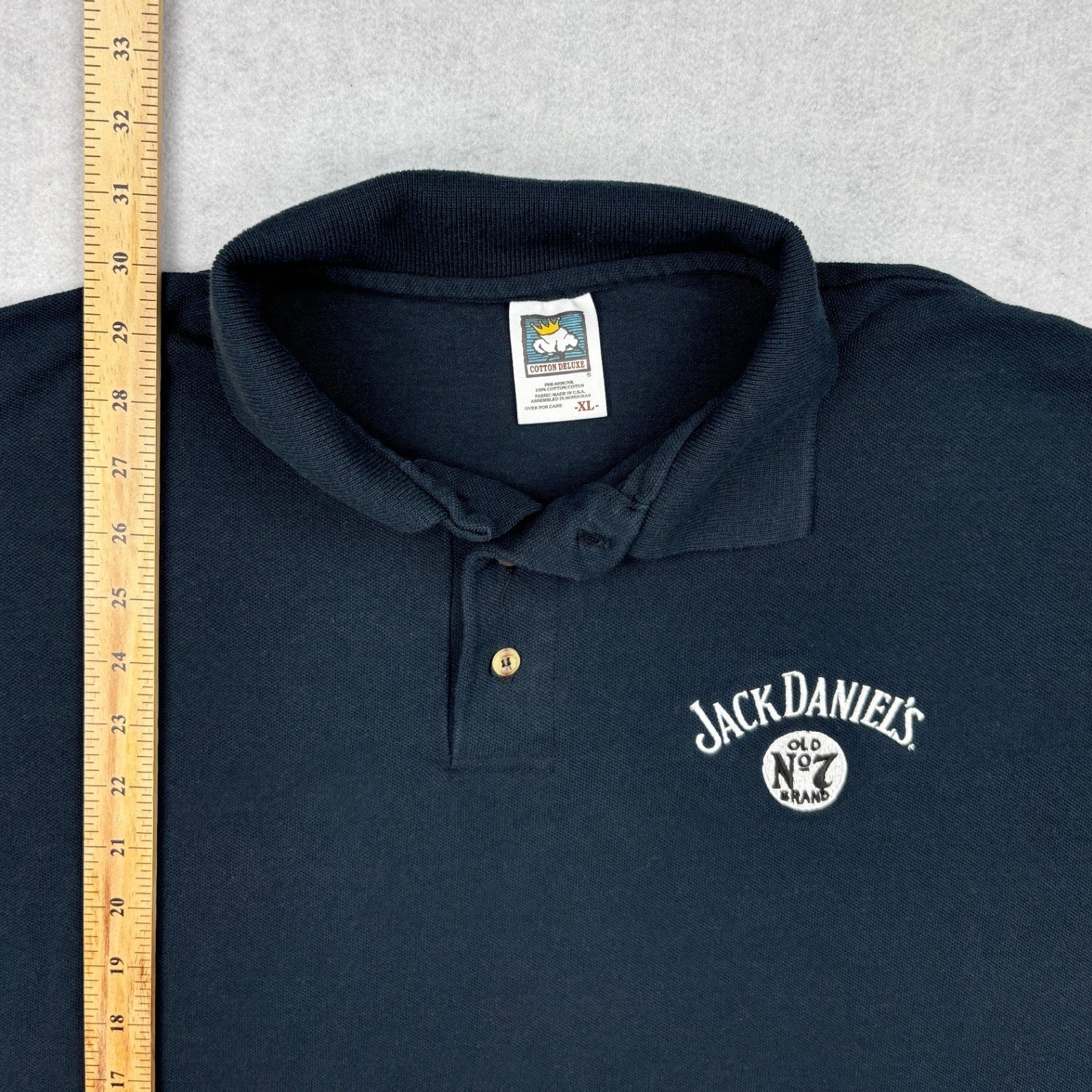 Vintage Jack Daniels Polo Shirt Mens XL Black Cotton Deluxe USA Fabric Old No 7 image 5