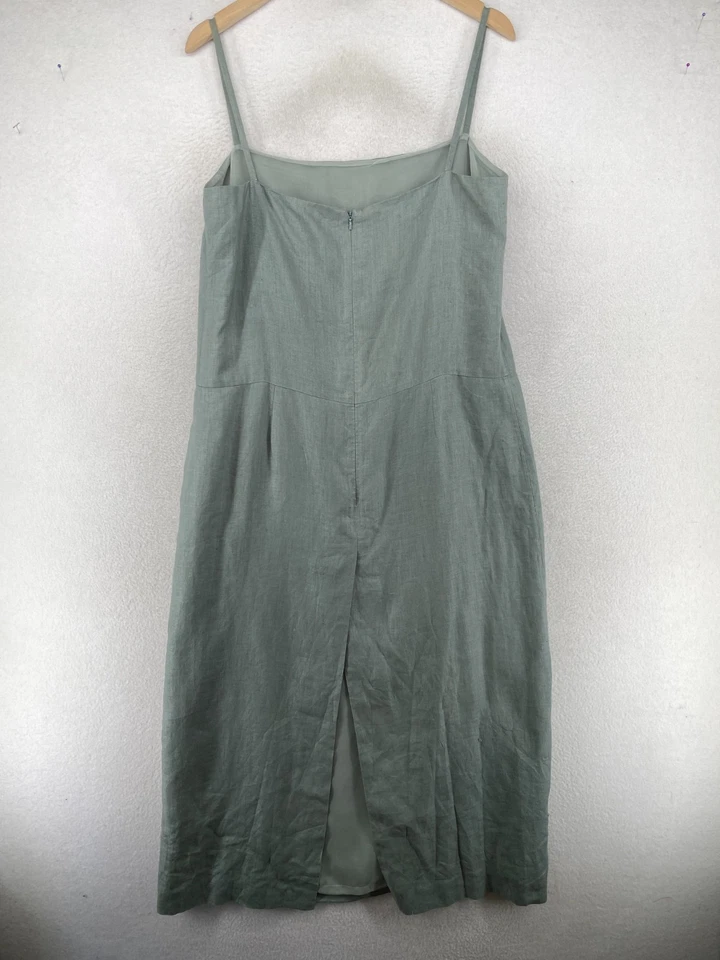 Vtg CALVIN KLEIN CK Y2K Dress 14 100% Linen Sleeveless Slit Back Zip Lined Blue - Image 2 of 4
