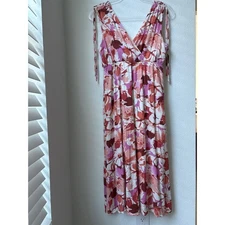 Gilli Maxi Dress Floral Print V Neck Tie Shoulder Elastic Waist Flowy Size S