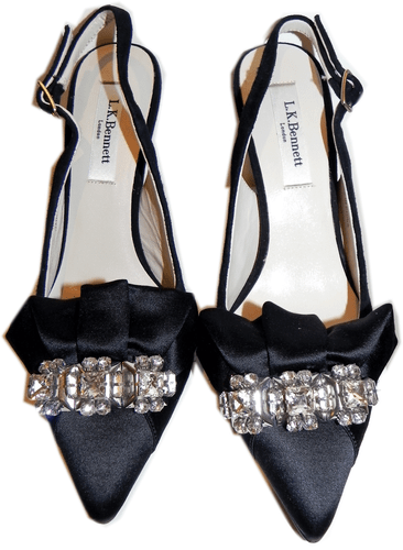 $495 L.k. Bennett Black Suede/ Satin Crystals Pump Slingback Shoe Heel 6.5-37 - Picture 2 of 5