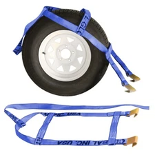 Mini Demco Tow Dolly Straps w/ Flat Hooks Blue 2" Webbing 13"-15" Rims WLL 3,335