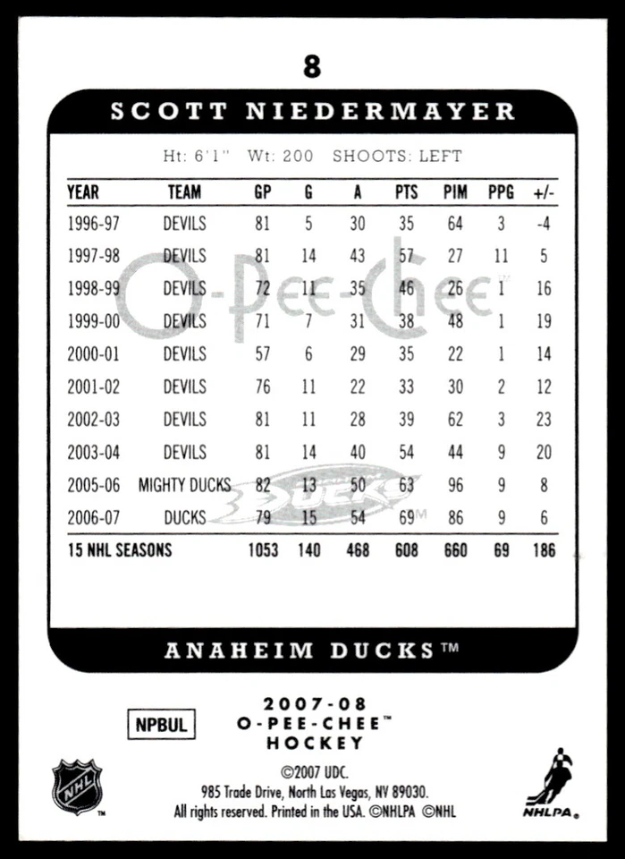 2007-08 O-Pee-Chee Micromotion Scott Niedermayer Anaheim Ducks #8 - Image 2 of 2