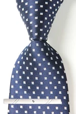 New Classic Polka Dot Blue Silver JACQUARD WOVEN 100% Silk Men's Necktie Tie