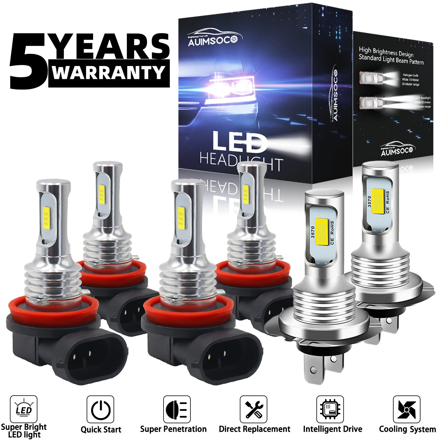 For Ford Fusion 2006-2016 LED Headlights High&Low Beam Fog Light Bulbs Kit 6000K