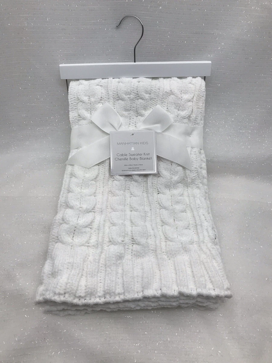 Manhattan Kids White Cable Sweater Knit Chenille Baby Blanket Girl