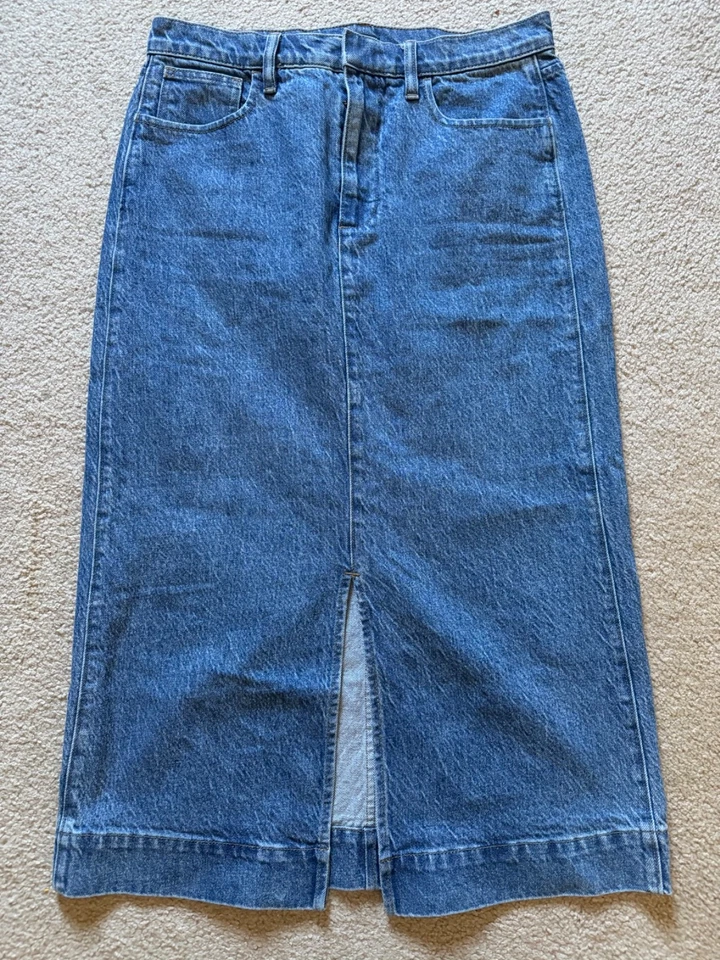 Saia jeans J Crew midi fenda frontal nova sem etiquetas em lavagem de nogueira tamanho 28 - Imagem 2 de 4