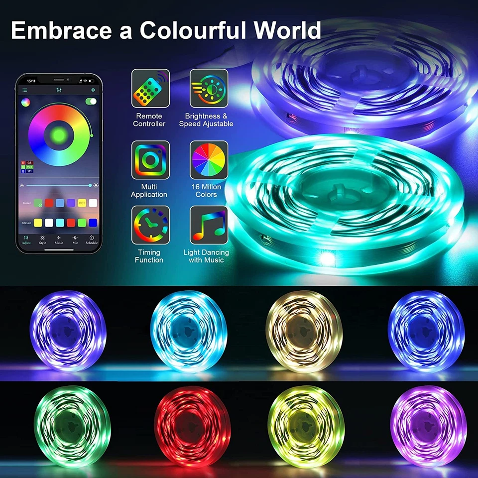 1-30m LED Stripe RGB Leiste Streifen Band Licht Farbwechsel Dimmbar Lichterkette - Bild 3 von 4