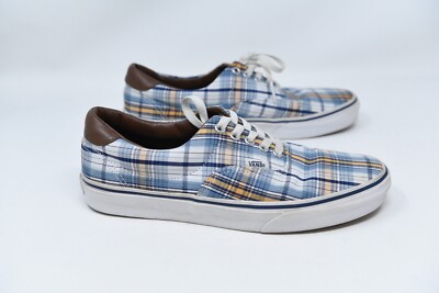 Vans Off the Wall Blue Plaid Leather Tongue/Heel Low Top  display picture 3
