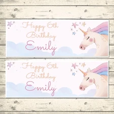 2 PERSONALISED UNICORN THEME  BIRTHDAY BANNERS