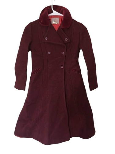 Vtg Top Coat Long Burgundy Coat Made In England Forever Classic Girls Size 10 - Picture 3 of 11
