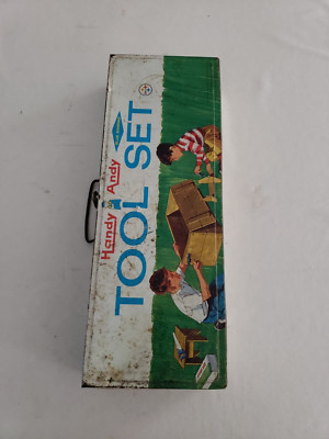 Vintage Handy Andy Tool Set Metal Box [Blue Diamond] w/Tools 70's
