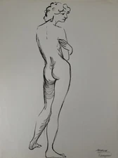 Superbe Nu Féminin Drawing Ink Encre Ecole de Paris 1960 (90)