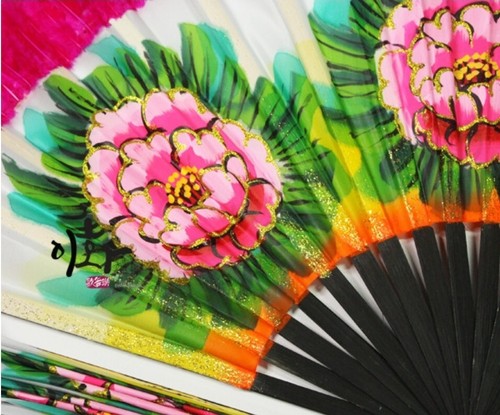 1 PAIR OF HIGH-QUALITY KOREAN FAN "BUCHAECHUM" KOREAN FAN DANCE LARGE 39 cm - 第 2/4 張圖片