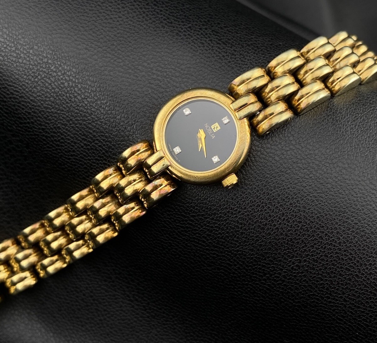 Vintage Noblia By Citizen Ladies Gold Tone Diamond Black Dial