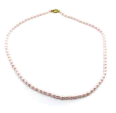 HALSKETTE 18K GELBGOLD, MIT OVALEN ROSA PERLEN SÜSSWASSER, REISKÖRNER, 40 CM