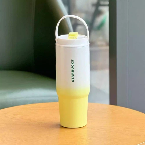 New Starbucks 2024 Summer Badminton 28oz Gradual Yellow Double Drink SS Tumbler - Bild 3 von 6