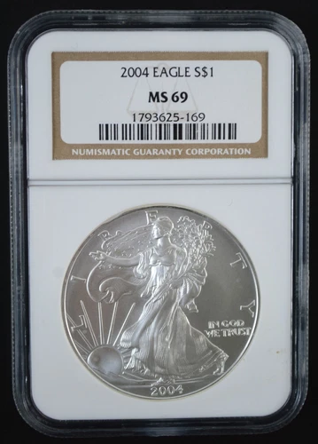 2004 1oz FINE SILVER AMERICAN EAGLE DOLLAR $1 NGC MS 69
