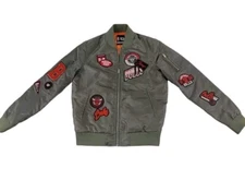 Mens Large NBA UNK Chicago Bulls Satin Bomber in Olive Green w/1966 logo Patches