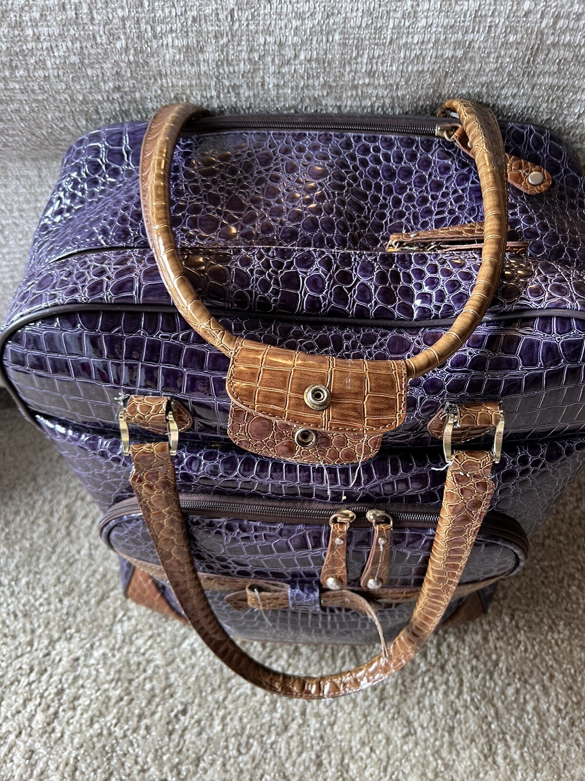 Samantha Brown Purple Croco Embossed Rolling Carryon Suitcase 20x16x9