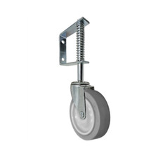 Spring Loaded Gate Caster  140 lb Capacity  4" Gray Thermo Rubber Wheel