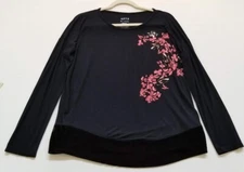 APT. 9 Intimates Sleepwear T Shirt Women’s Medium Black Pink Floral Long Sleeves