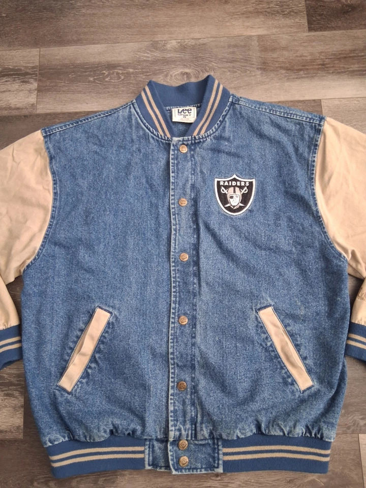 Chaqueta Bomber Denim Lee Sport Oakland Raiders De Colección Caqui Forrada Talla Grande Foto 4 de 4