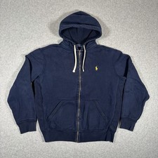 Polo Ralph Lauren Hoodie Womens Medium Blue Yellow Pony Logo Full Zip Sweatshirt