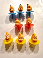 Vintage Wilton 2 Inch Clown Head Cupcake Topper Picks Hard Plastic Set Of 8