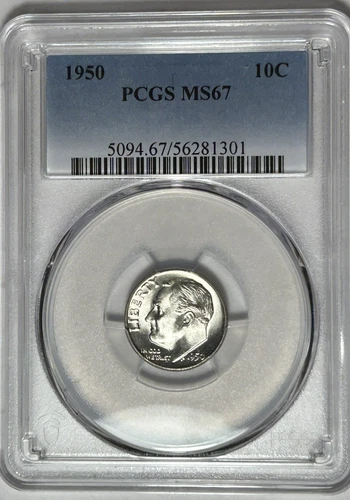1950 ROOSEVELT DIME PCGS MS 67