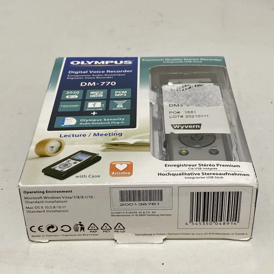 Olympus DM‑770 Digital Voice 8GB Lecture/Meeting Recorder *New Opened* - Image 4 of 4