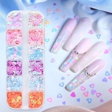 12 Grids Mermaid Heart Nail Glitter Sequins Love Flakes for Nails Art Decoration