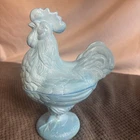 Vintage Blue Slag Milk Glass Rooster-Footed Candy Dish 9-inch Rare