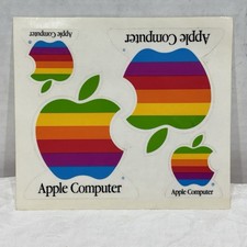 Vintage Original Apple Computer 4 Stickers on Sheet Rainbow Logo Decal 90's