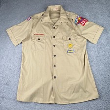 Boy Scouts of America Uniform Shirt Mens Large Beige Short Sleeve BSA USA Made