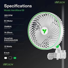 VIVOSUN AeroWave E6 WHITE 6″ EC Clip Fan – SINGLE Pack. Next Day Delivery.