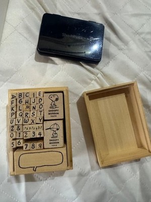 Snoopy Museum Tokyo Stamp Set Wooden Box Alphabet Number Character Stamps Japan