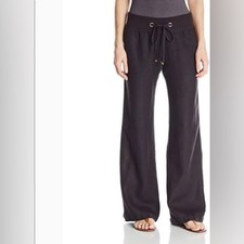 Lilly Pulitzer The Beach Pant 100 Linen Black Drawstring Wide Leg Size XS