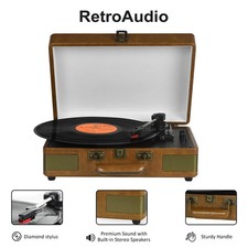 Record Player Turntable Portable Suitcase Vinyl Record Player Stereo Brown