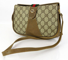 Borsa a tracolla originale vintage Gucci marrone GG PVC in tela e pelle #64775