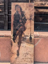 1960s Outsider Art. Large Iron Panel With Etching, Burnished & Rusted Woman $125