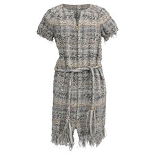 Chanel Pale Tweed Waist Tie Detail Zip Front Dress In Nylon Women Grey Size 34