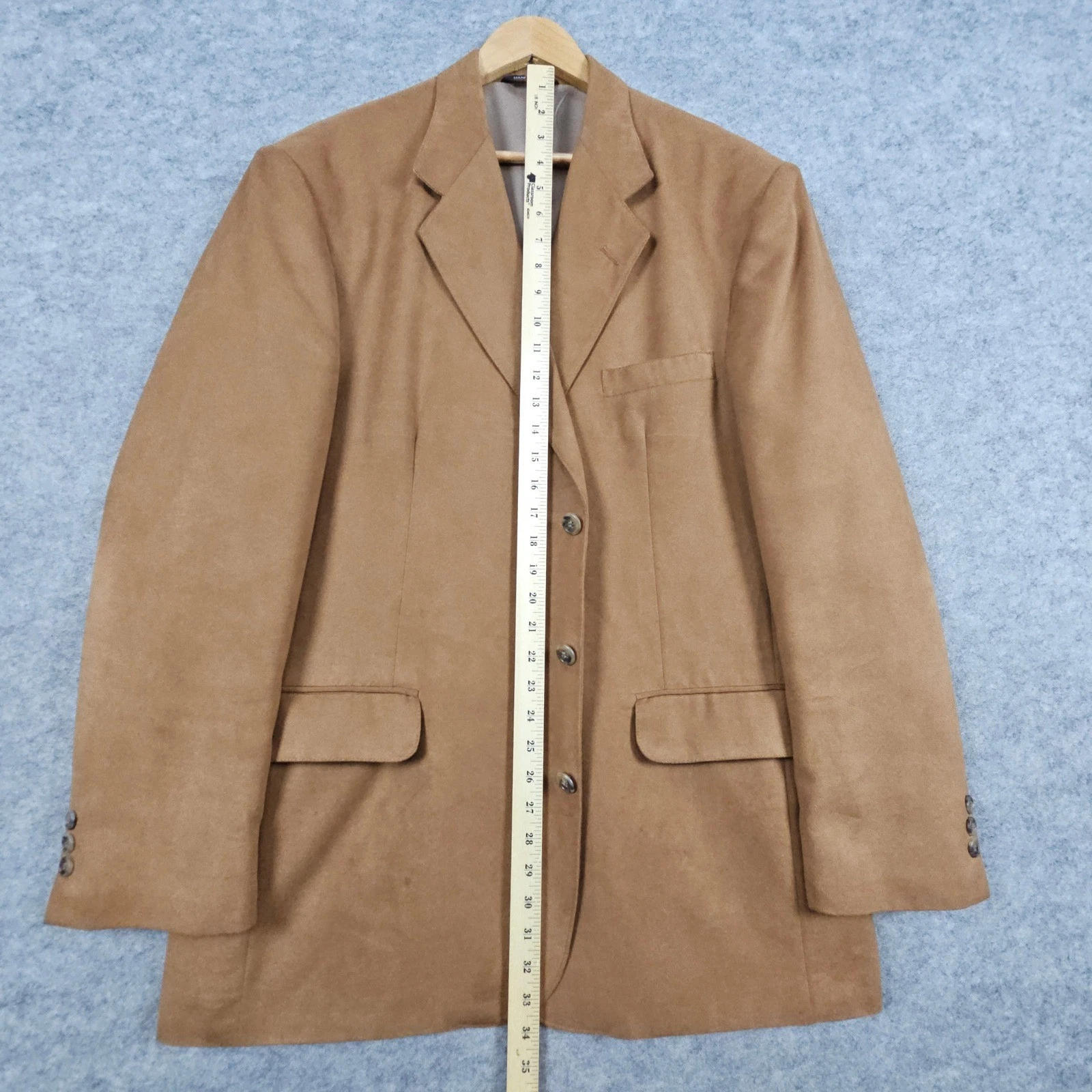 Norm Thompson Men's Tan Faux Suede Blazer Sport Coat Suit Jacket Size 46L FLAWS image 10
