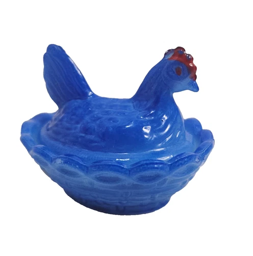 Vintage Westmoreland Milk Glass Mini Hen on The Nest 2.5 Inch Royal Blue