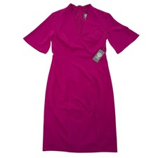 Vince Camuto NEW Sheath Dress Women 10 Magenta V-Neck Flutter Sleeve Crepe