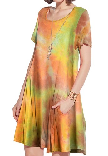 JollieLovin Women's Casual Swing 3/4 Sleeve T-Shirt Dress – Army Green, Large, With Pockets, Loose Fit - View #12