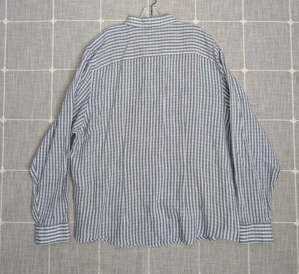 The Mens Store At Bloomingdales Shirt Mens 2XL Blue Striped Linen Button Preppy - Image 3 of 4