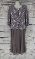 Alex Evenings Padded Shoulder Sequined A-Line Midi Dress & Jacket Set Size 6 10