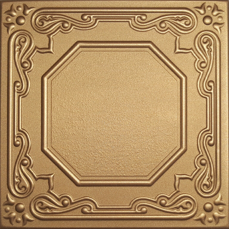 Lisbona Metallic Gold Styrofoam Ceiling Tiles - 20"x20", Glue-Up Decorative Tiles
